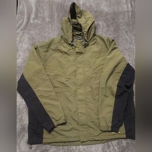 Lands End Mens squall jacket XXL Hood Nylon WaterResistant Multiple Pockets Oliv